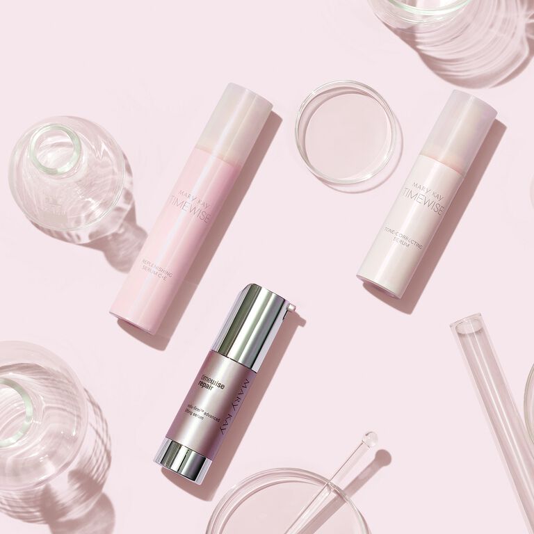 Mary Kay TimeWise serums against pink background