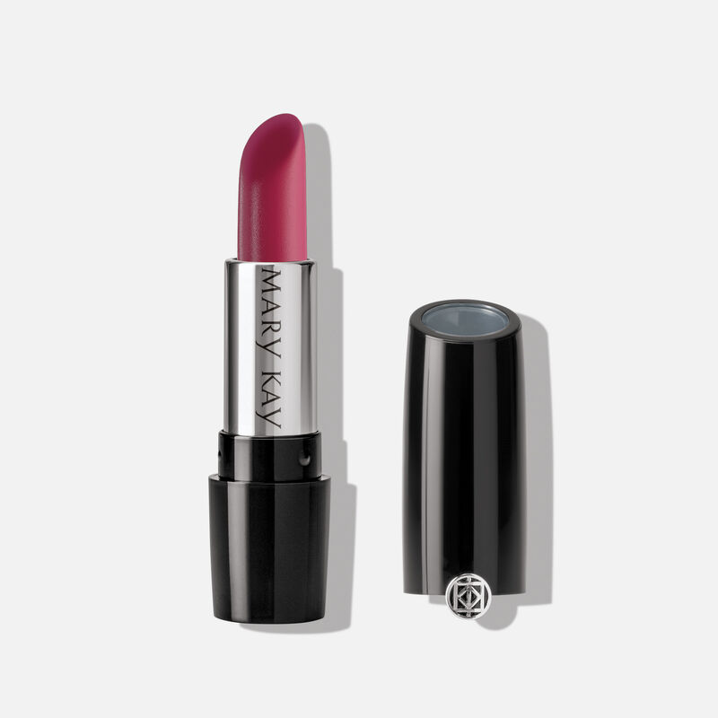 A tube of Mary Kay Gel Semi-Matte Lipstick in the shade Crushed Berry. image number null
