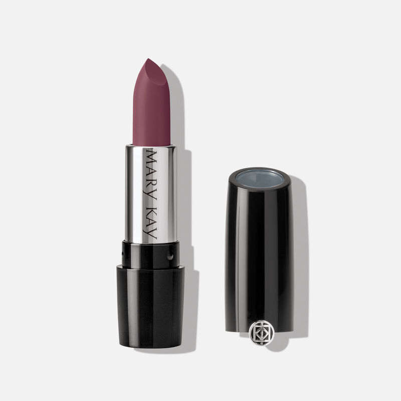 A tube of Mary Kay Gel Semi-Matte Lipstick in the shade Crushed Berry. image number null