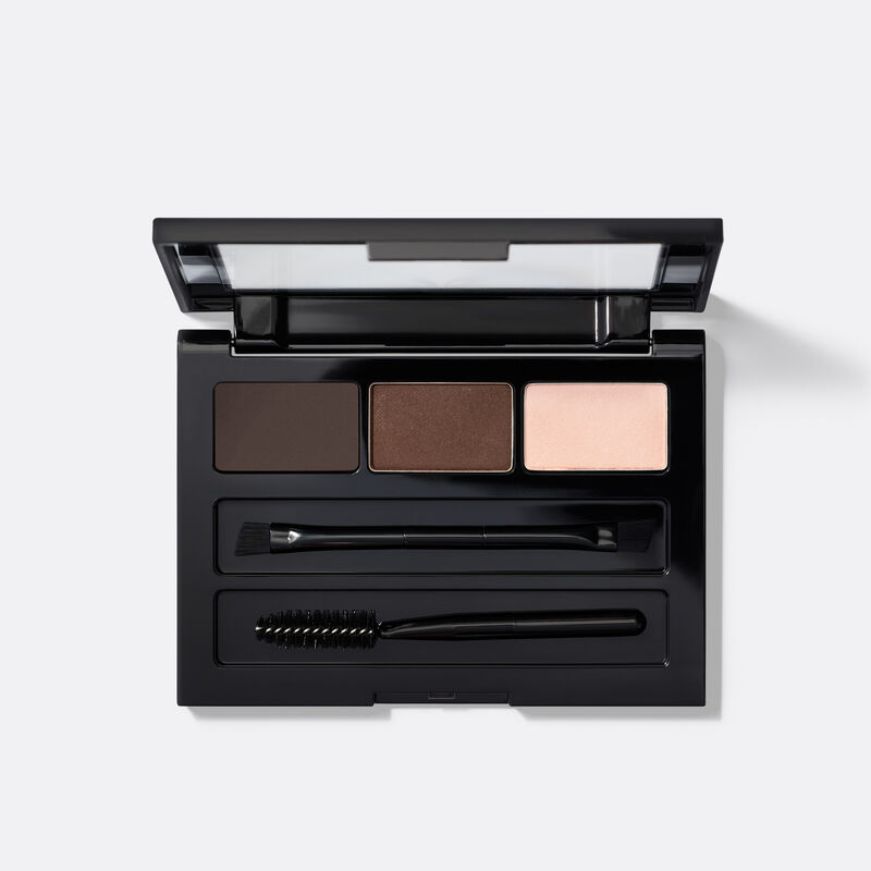 An open compact of limited-edition Mary Kay Brow Kit in shade Dark Brunette against plain background image number null